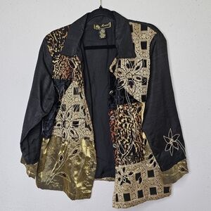 Mirasol Vintage Silk Blend Black Gold Embellished Jacket Women Size L Large